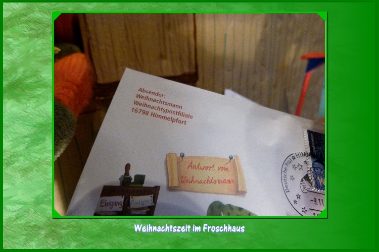 "Der Brief kommt direkt aus Himmelpfort, der Weihnachtsmann hat geantwortet . Vom Weihnachtspostamt ist auch ein richtiger Stempel auf dem Brief", antwortet Tommi.