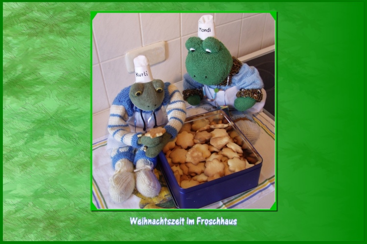 Kurti:“Die Kekse schmecken sehr gut. Wir lassen die Kekse noch in der Büchse, da bleiben sie bis Weihnachten frisch. Mondi: „Fridolin und Poldi haben gute Arbeit geleistet, sie bekommen schon jetzt einen Keks.“