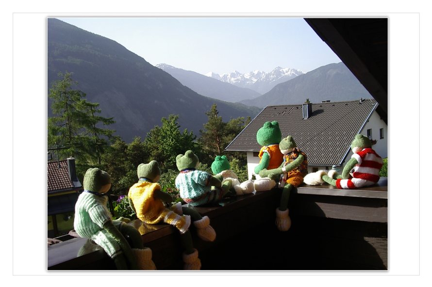 Kurti , Mondi und ihre Freunde wollen sich in den hohen Bergen erholen. In der gemütlichen Herberge"Waldesruh" haben sie Unterkunft bezogen. Der Ausblick auf die hohen Berge ist bezaubernd ."Bei uns zu Hause am Teich ist fast alles flach, dort habe ich solche Berge noch nicht gesehen", sagt Kurti."Ganz oben ist schon Winter, es liegt Schnee auf den Spitzen", stellt Fridolin fest. Mondi schwärmt: "Die Hänge eignen sich bestimmt gut zum Abfahrtslauf, dort möchte ich fahren".